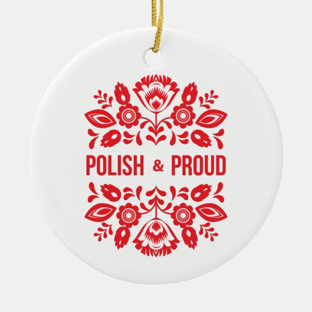 Polish and Proud Poland Polska Red Flowers Ceramic Tree Decoration (Front)