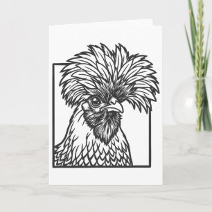 Polish Chicken Line Art - Funny Farm Animal Design Card