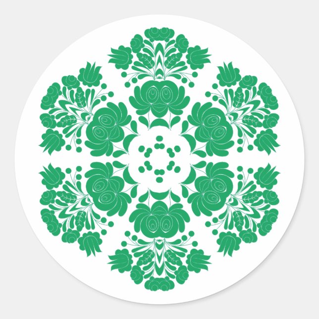 Polish design flowers classic round sticker (Front)