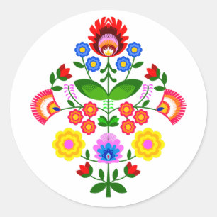 Polish design flowers classic round sticker