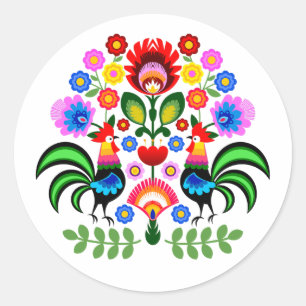 Polish design flowers classic round sticker