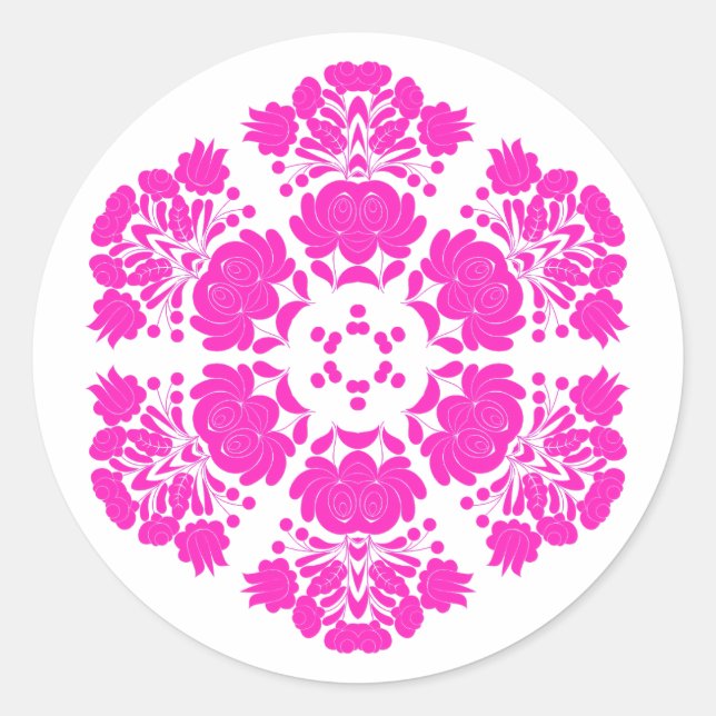 Polish design flowers classic round sticker (Front)