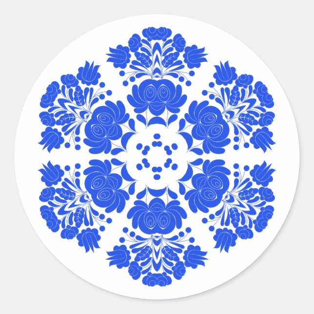 Polish design flowers classic round sticker (Front)