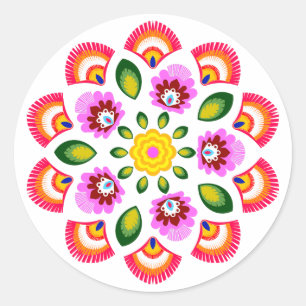 Polish design flowers classic round sticker