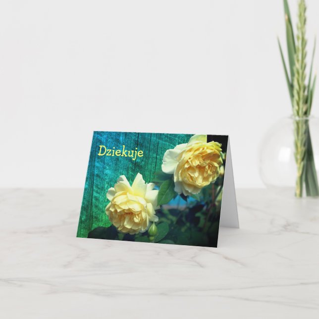 Polish Dziekuje Thank You Card Yellow Roses (Front)