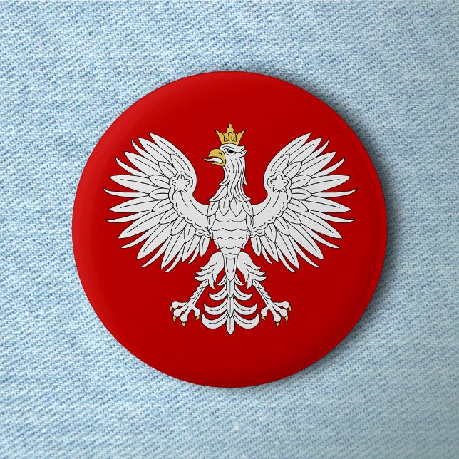 Polish Eagle 6 Cm Round Badge (Polish Eagle Button on Light Denim))
