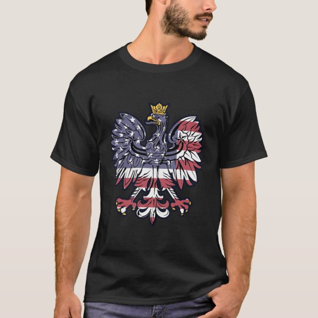 Polish Eagle American Flag Polish Roots Dyngus Day T-Shirt (Front)