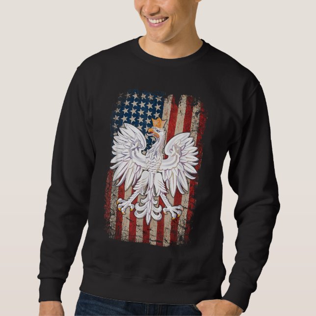 Polish Eagle American Flag Pride Poland Sweatshirt (Front)