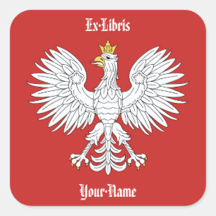 Polish Eagle Bookplate Square Sticker