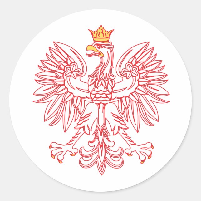 Polish Eagle Outlined In Red Classic Round Sticker (Front)