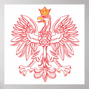 Polish Eagle Outlined In Red Poster