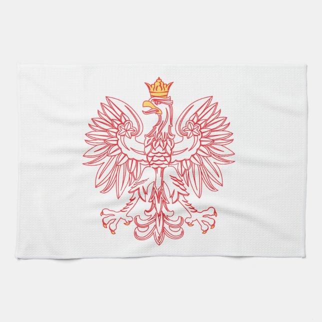 Polish Eagle Outlined In Red Tea Towel (Horizontal)