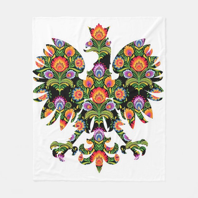 Polish Eagle Poland Wycinanki Emblem, Polish Folk Fleece Blanket (Front)