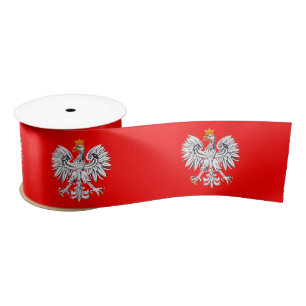 Polish Eagle, Red Polish Flag style ribbon, Poland Satin Ribbon