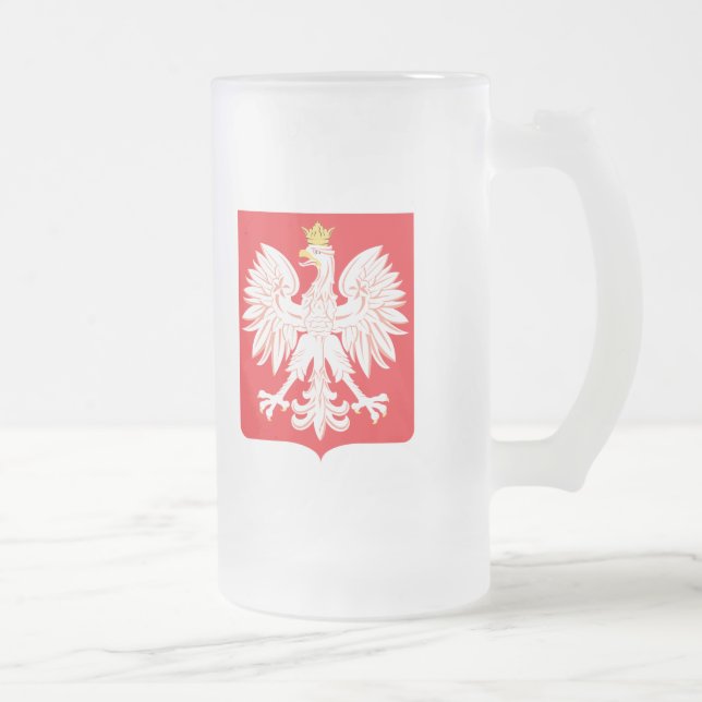 Polish Eagle Red Shield Frosted Glass Beer Mug (Right)