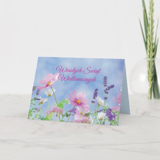 Polish Easter Blessings, Wildflowers Holiday Card (Front)