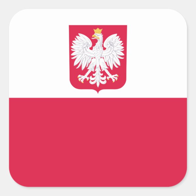Polish Flag & Coat of Arms, Flag of Poland Square Sticker (Front)