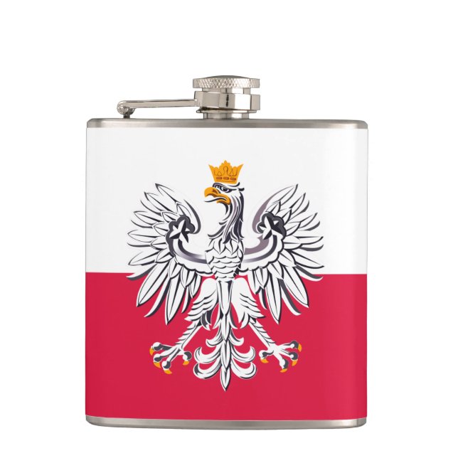Polish Flag & Eagle, travel Poland /sports fans Hip Flask (Front)