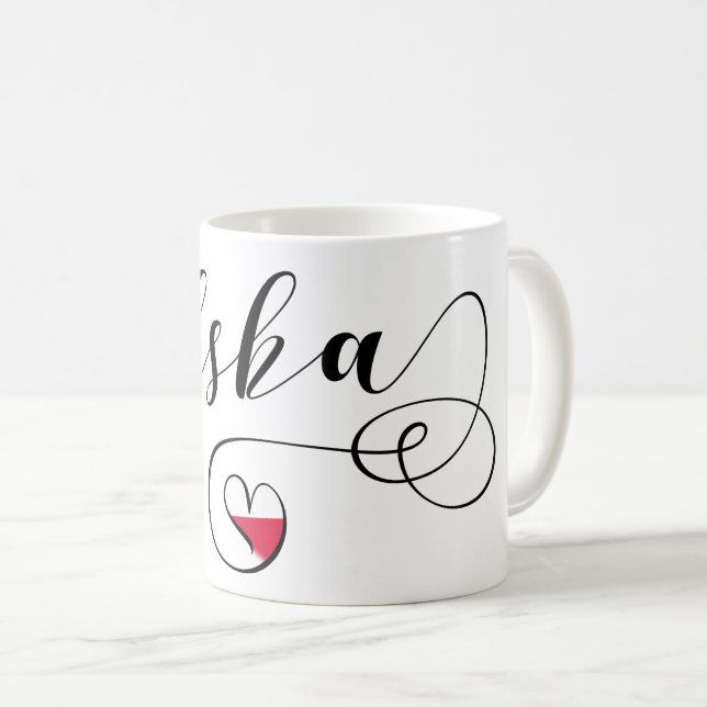 Polish Flag Heart, Poland Polska Coffee Mug (Front Right)