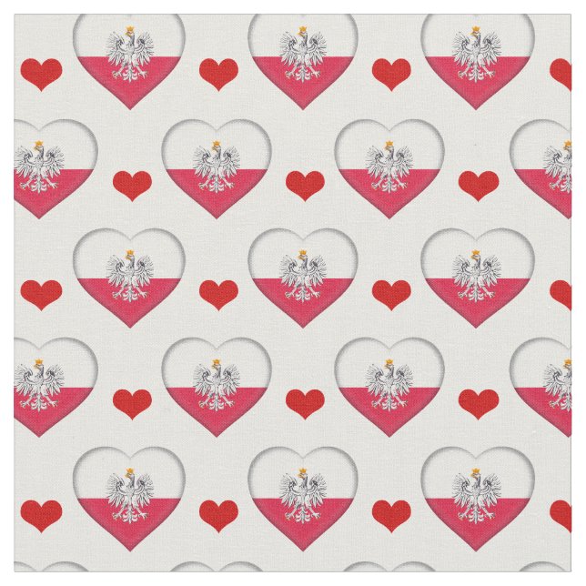 Polish Flag & Red Heart fashion Fabric /Poland (Close Up)