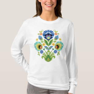 Polish Floral Blue & Teal Papercut Design T-Shirt