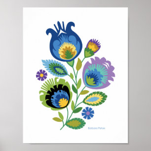 Polish Floral Dark Blue Papercut Design Poster