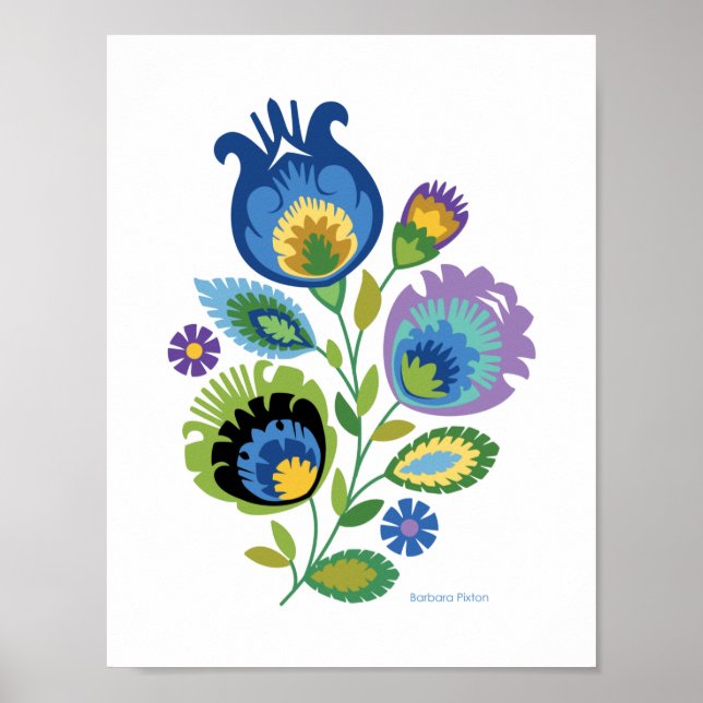 Polish Floral Dark Blue Papercut Design Poster (Front)
