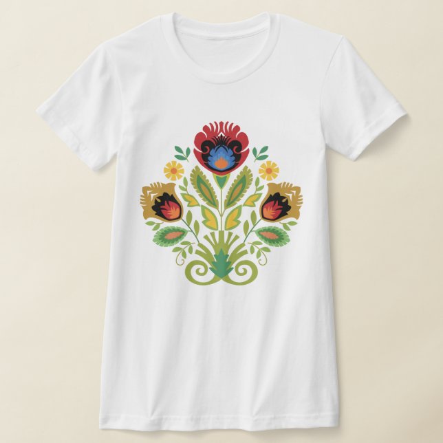 Polish Floral Dark Red Papercut Design T-Shirt (Laydown)