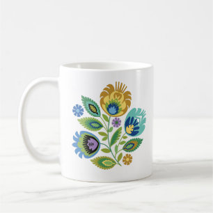 Polish Floral Yellow Ochre Papercut Design Coffee Mug