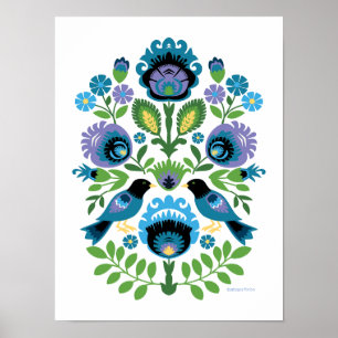 Polish Folk Art Blue Birds Poster