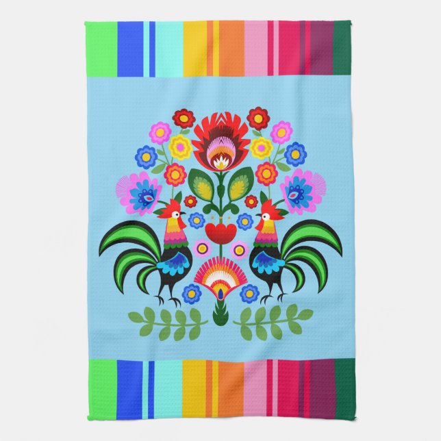 Polish folk art - floral embroidery pattern tea towel (Vertical)