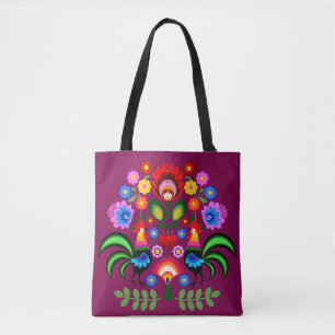 Polish folk art - floral embroidery pattern tote bag