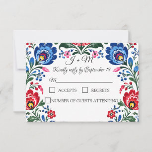 Polish Folk Art Floral Polska Modern Wedding RSVP Card
