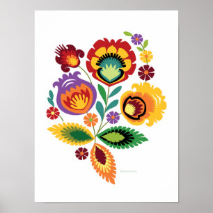 Polish Folk Art Orange Flower Poster
