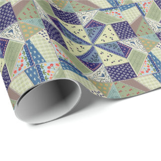 Polish Folk Art-Patchwork Quilt-Hand-Sewn Look Wrapping Paper