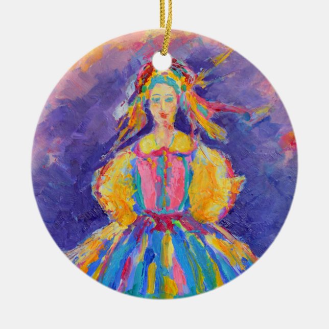 Polish folk art Poland gift Ceramic Tree Decoration (Front)