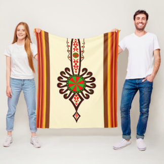 Polish folk art striped textile parzenica fleece blanket