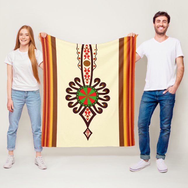 Polish folk art striped textile parzenica fleece blanket (In Situ)