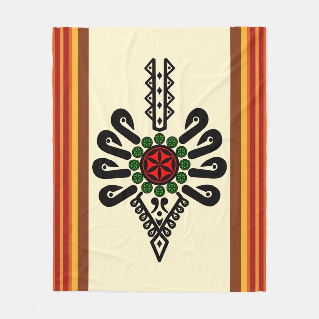 Polish folk art striped textile parzenica fleece blanket (Front)