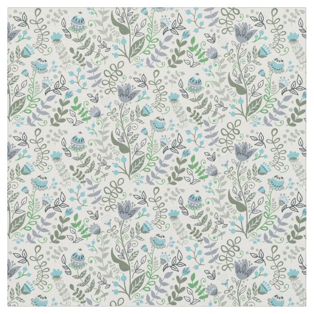 Polish Folk Art Whimsical Flower Pattern Fabric (Close Up)