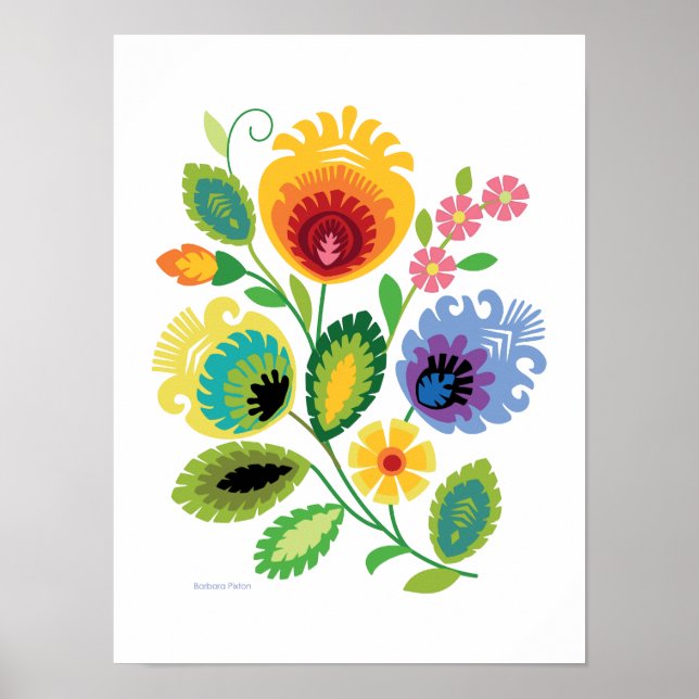 Polish Folk Art Yellow Flower Poster (Front)