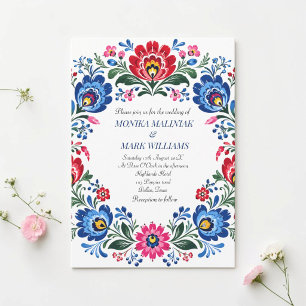 Polish Folk Floral Elegant Traditional Wedding Invitation