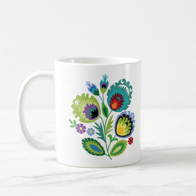 Polish Folk Flowers Green Coffee Mug (Left)