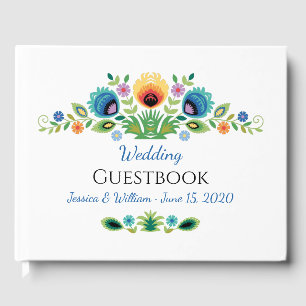 Polish Folk Flowers Lavender and Yellow Guest Book