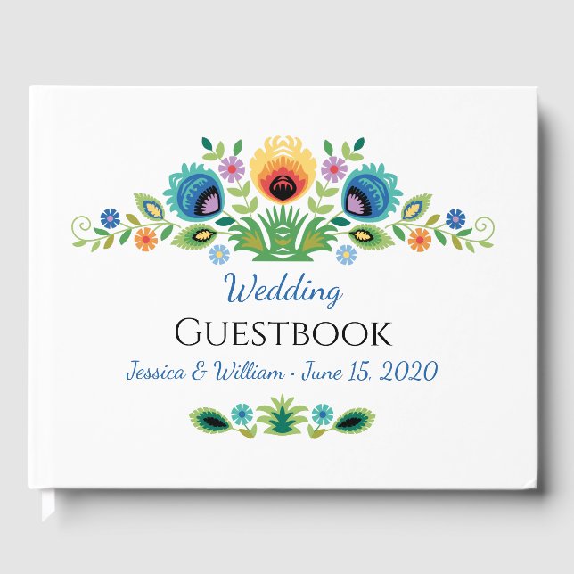 Polish Folk Flowers Lavender and Yellow Guest Book (Front)