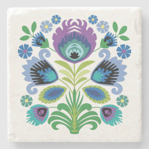 Polish Folk Flowers Purple Stone Coaster