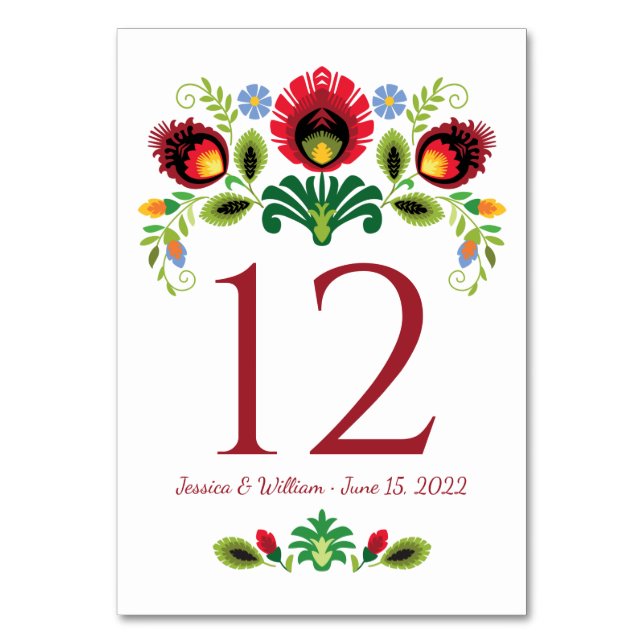 Polish Folk Flowers Red Table Card (Back)