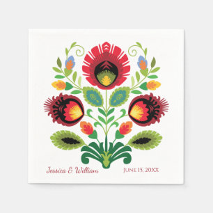 Polish Folk Flowers Red Wedding Napkin