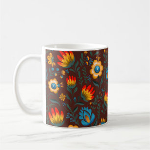 Polish Folk Flowers Wycinanki Brown Coffee Mug