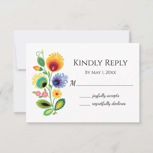 Polish Folk Flowers Yellow Flat Thank You Card (Front)